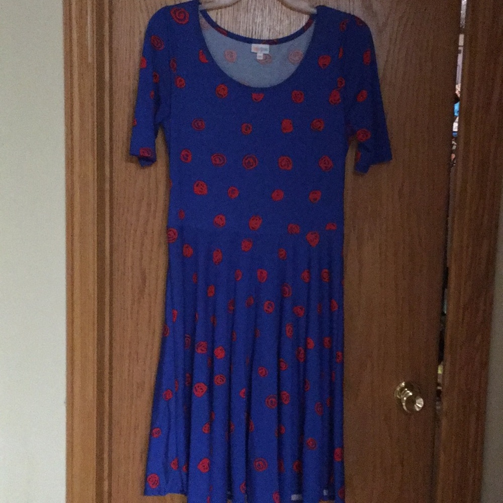 LuLaRoe 2XL Royal Blue with Red Circles Nicole